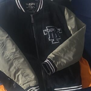 True Religion Black and Olive Varsity Jacket